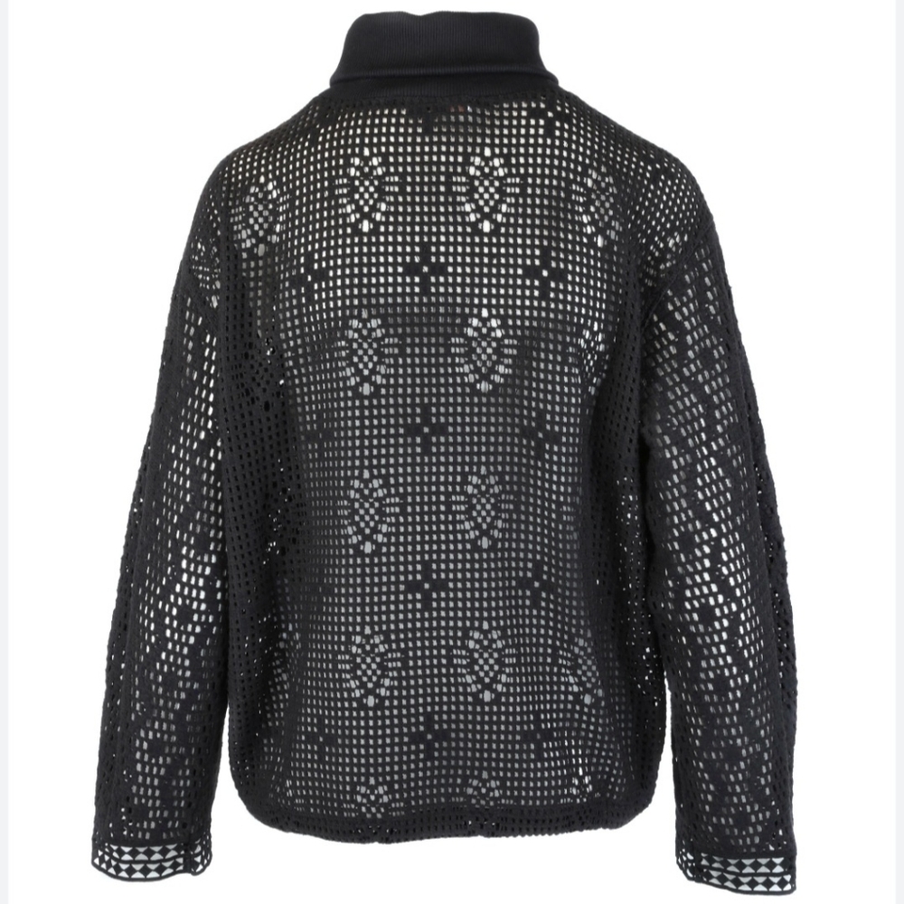 See by Chloe Black Sheer Mesh Open Weave Turtleneck Sweater Lace Trim Boxy XS
